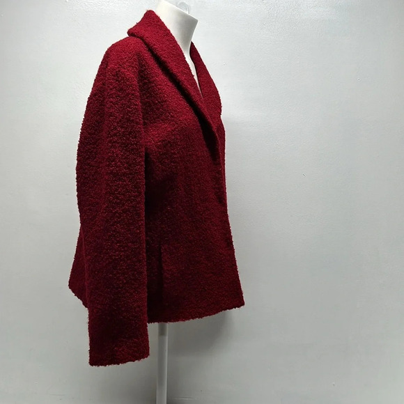 Eileen Fisher Coat Jacket Boucle Wool Blend Collared Long Sleeve Red Large - Picture 3 of 12